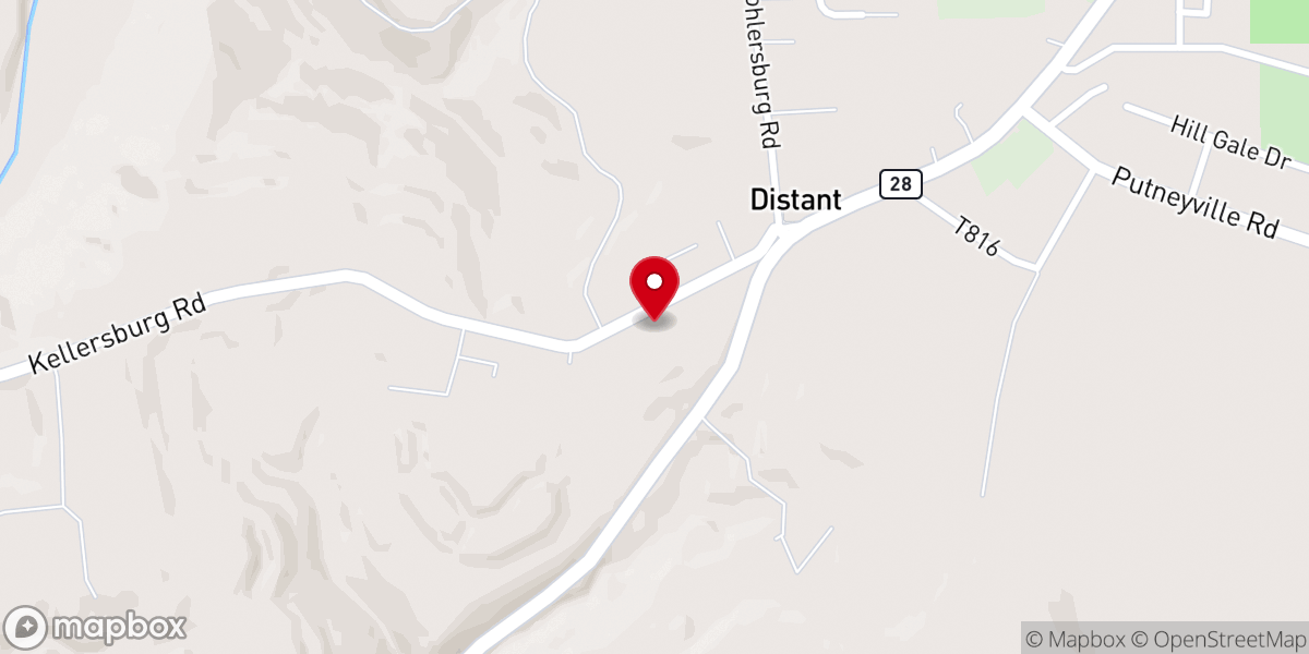 Map showing location of Distant Baptist Church