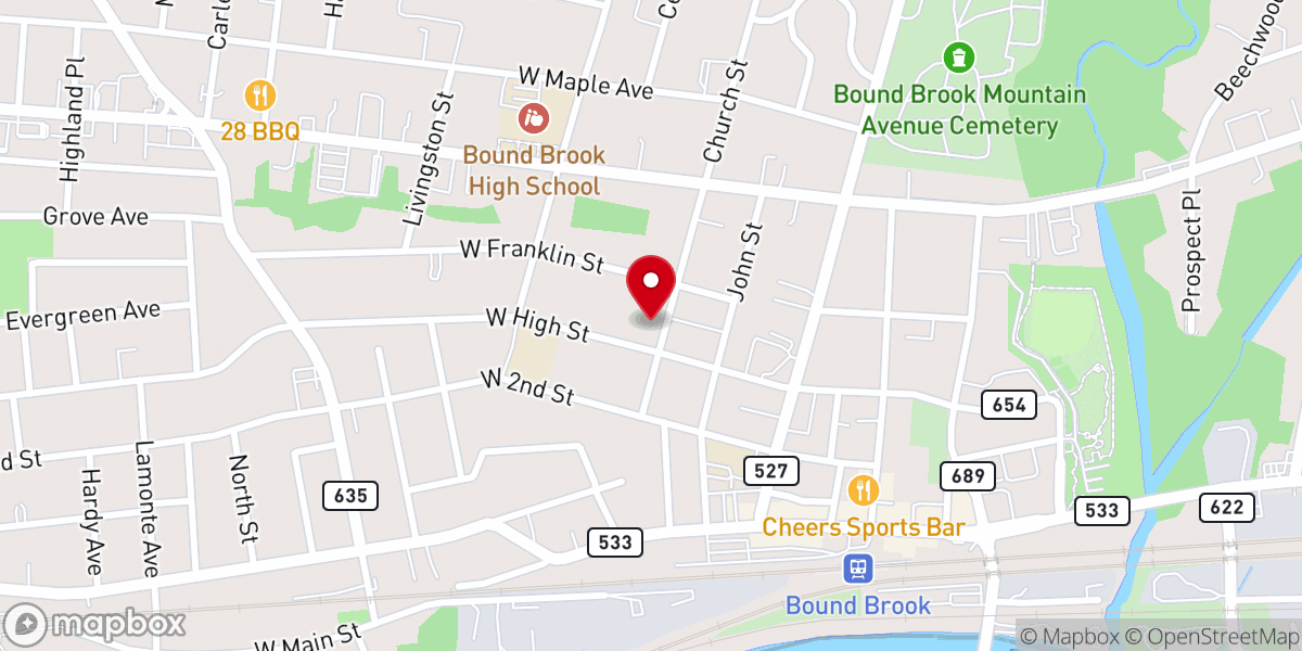 Map showing location of The Congregational Church of Bound Brook