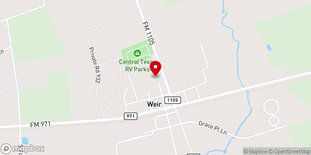 Map showing location of Community Bible Church of Weir, Texas