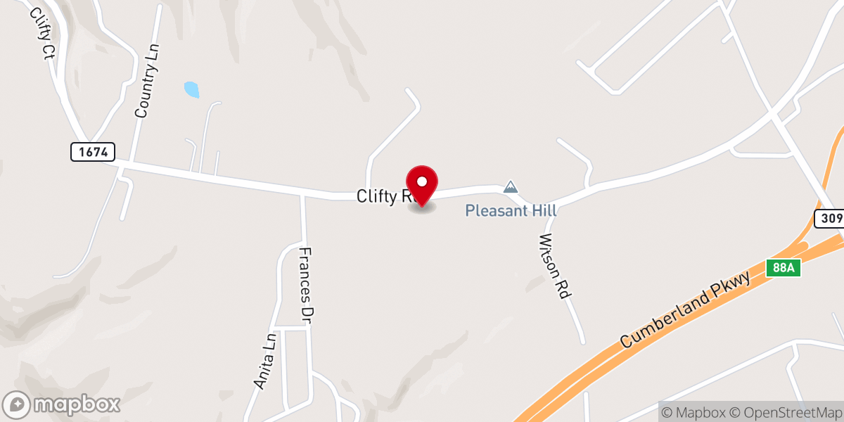 Map showing location of Clifty Road Baptist Church