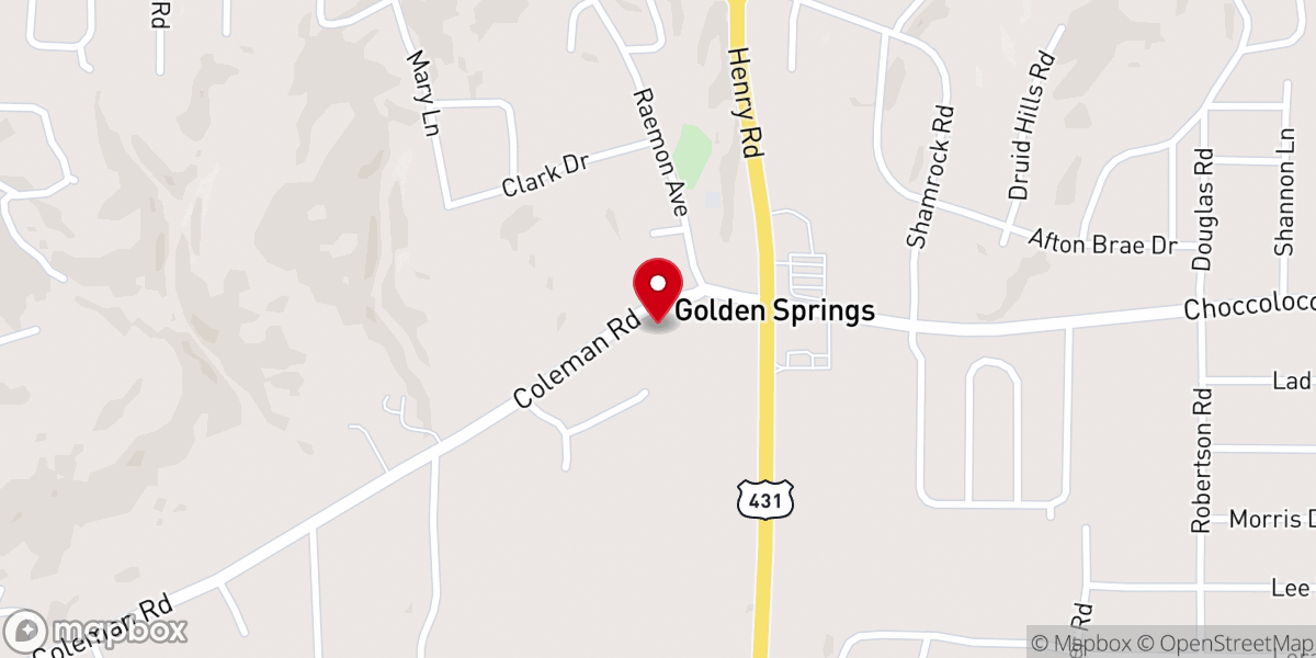 Map showing location of Golden Springs Church of Christ