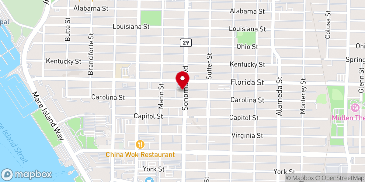 Map showing location of First Baptist Church Vallejo