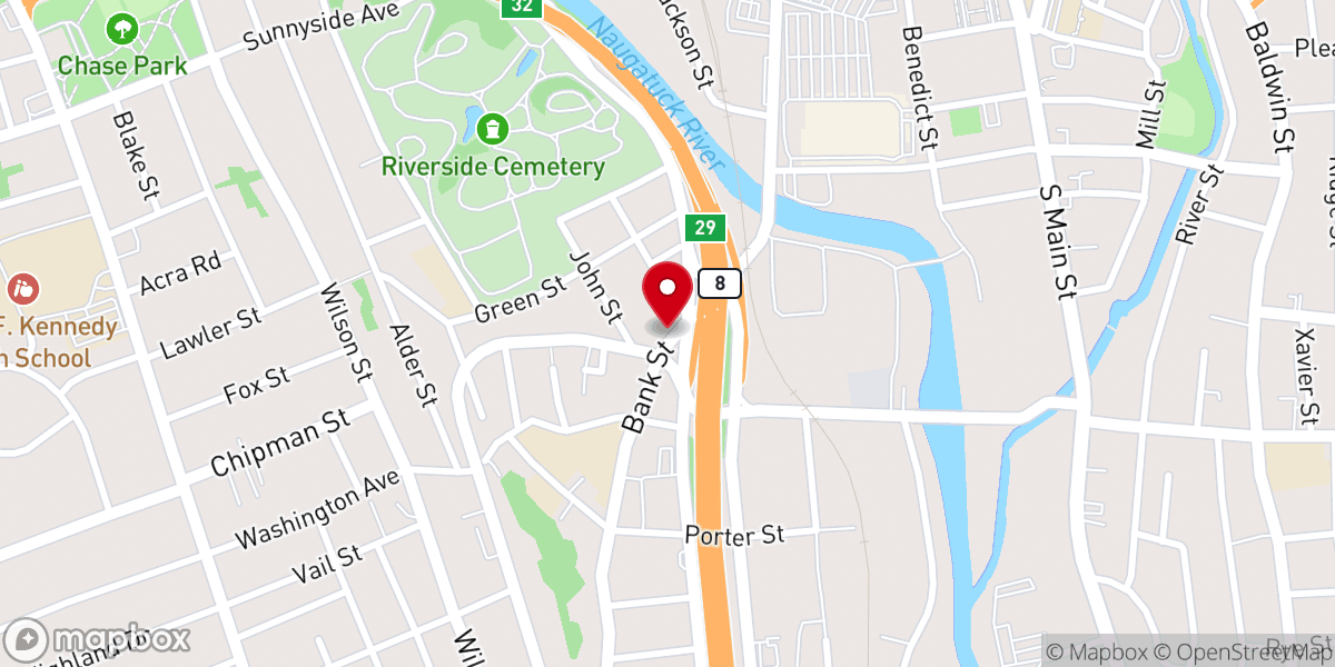 Map showing location of Waterbury Church of God