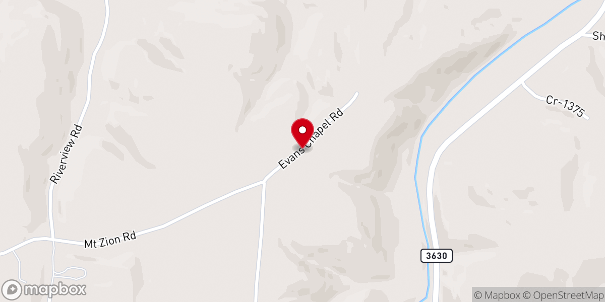 Map showing location of Evans Church
