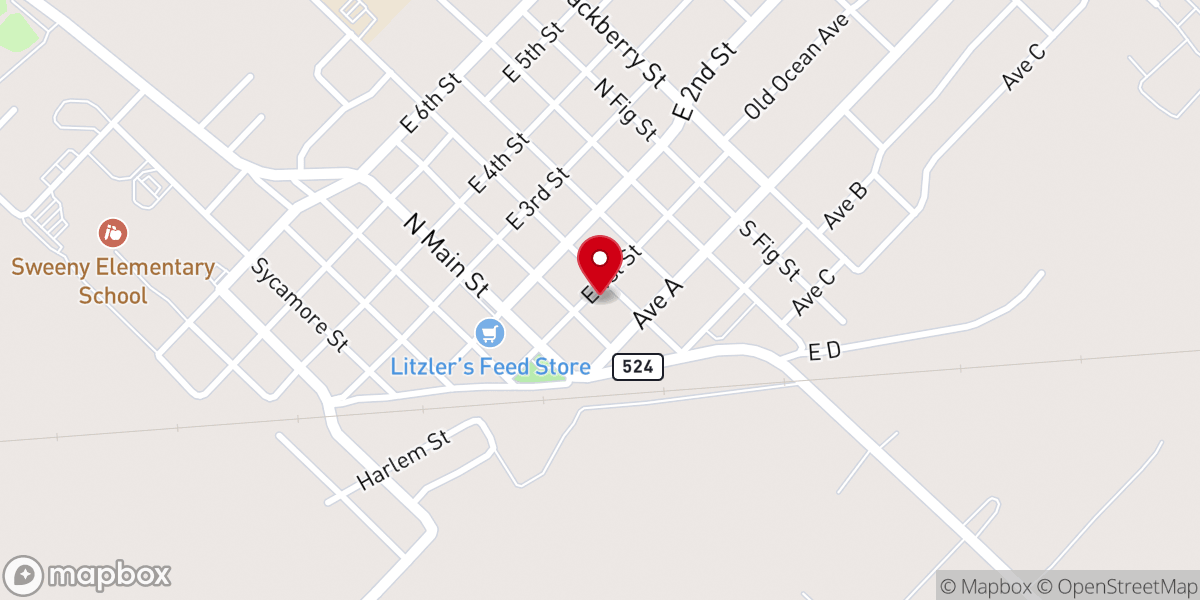 Map showing location of First Methodist Church of Sweeny