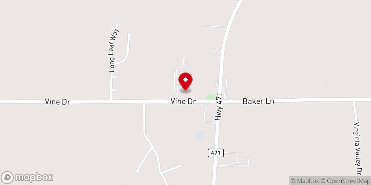 Map showing location of True Vine Baptist Church
