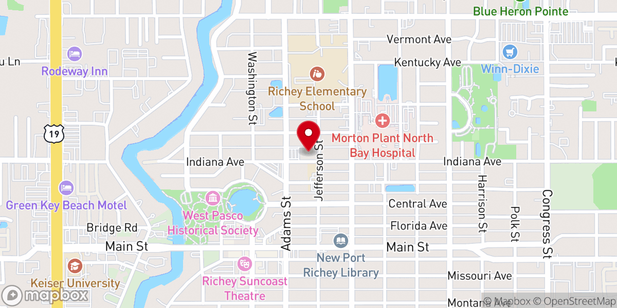 Map showing location of First United Methodist Church of New Port Richey