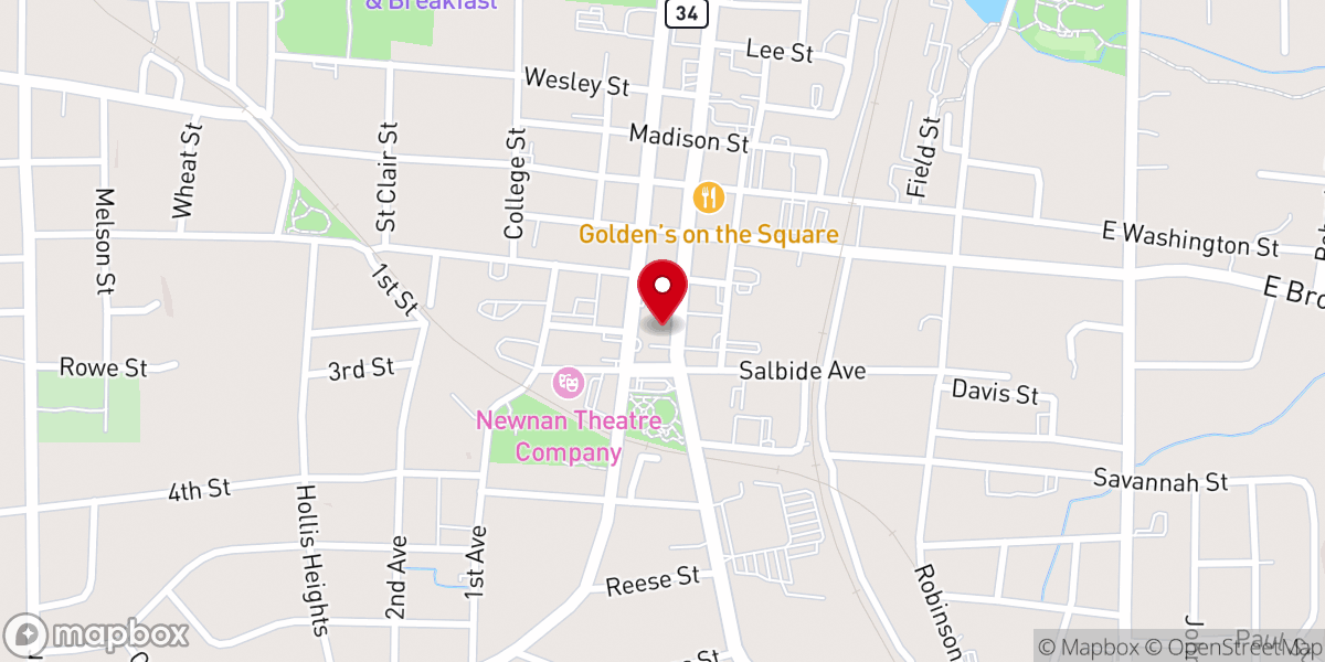 Map showing location of Newnan First United Methodist Church