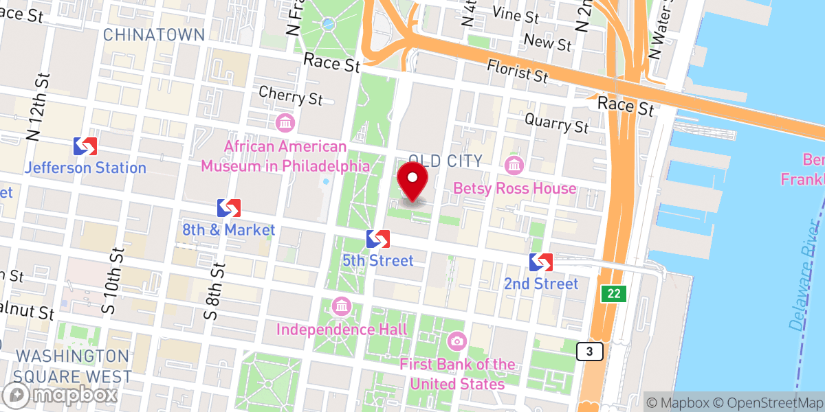 Map showing location of Congregation Mikveh Israel