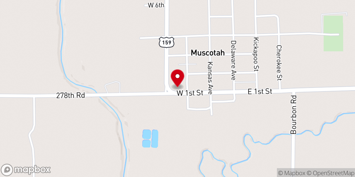 Map showing location of Muscotah Church of Christ