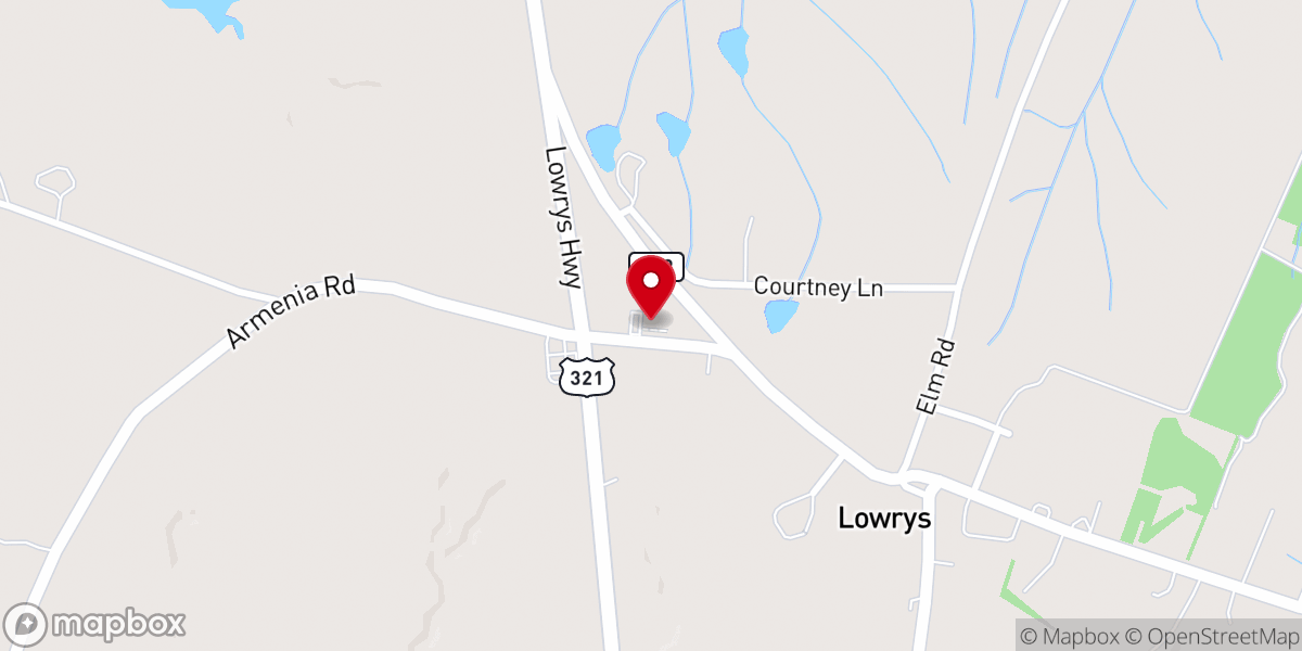 Map showing location of First Baptist Church of Lowrys