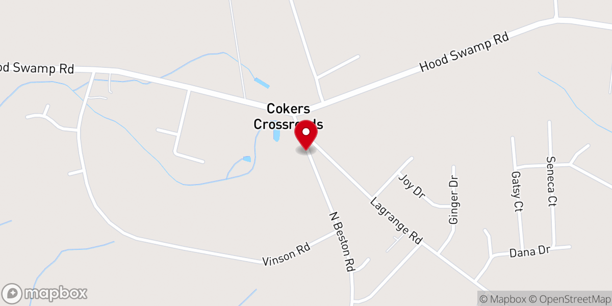 Map showing location of Coker Memorial PFWB Church