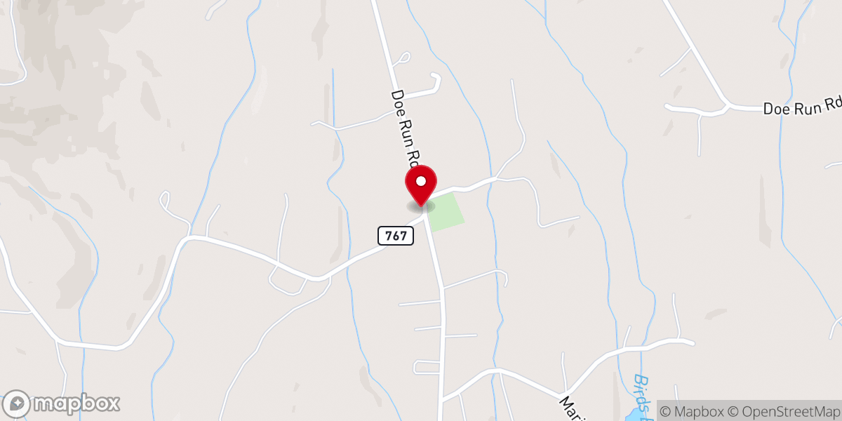 Map showing location of Doe Run Baptist Church