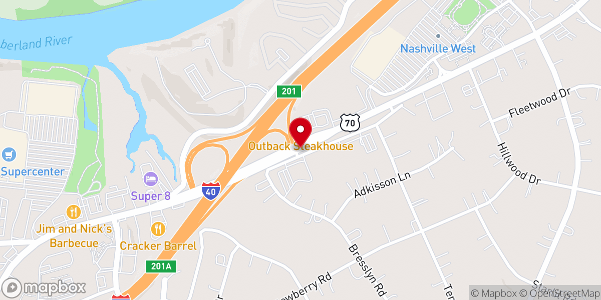 Map showing location of West Nashville Cumberland Presbyterian Church