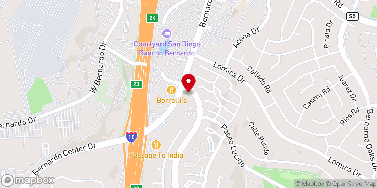 Map showing location of Hope United Methodist Church in Rancho Bernardo