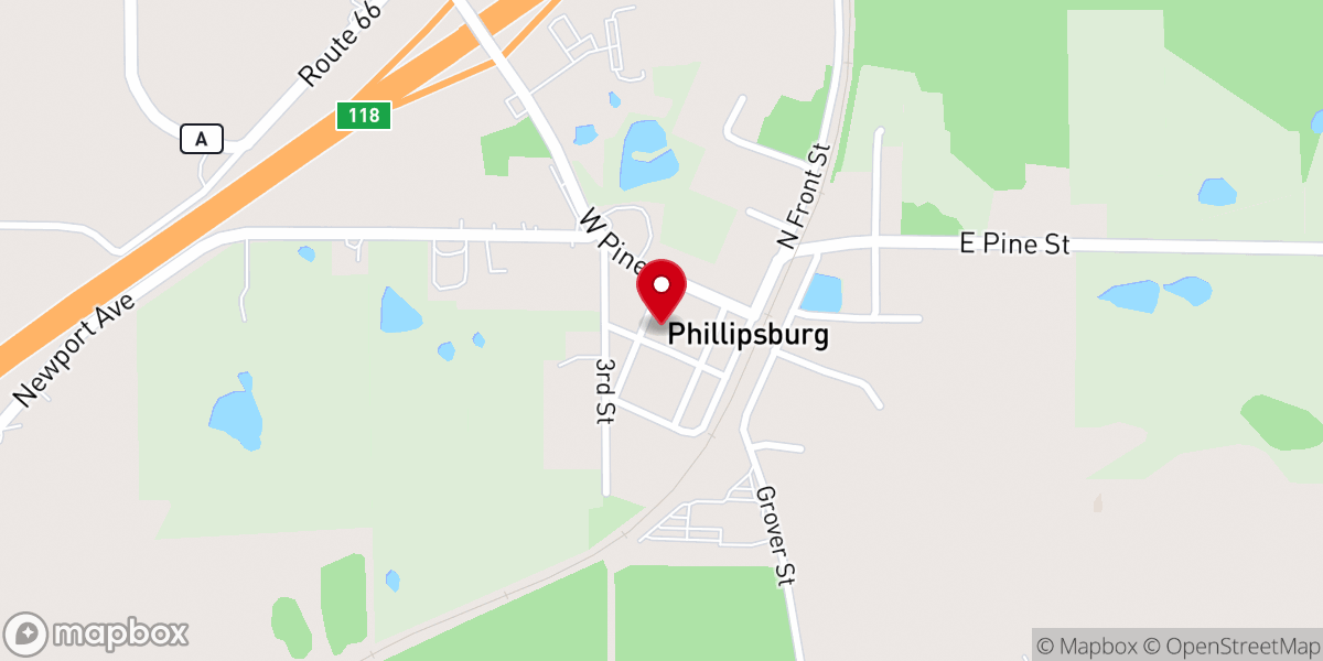 Map showing location of Phillipsburg Baptist Church
