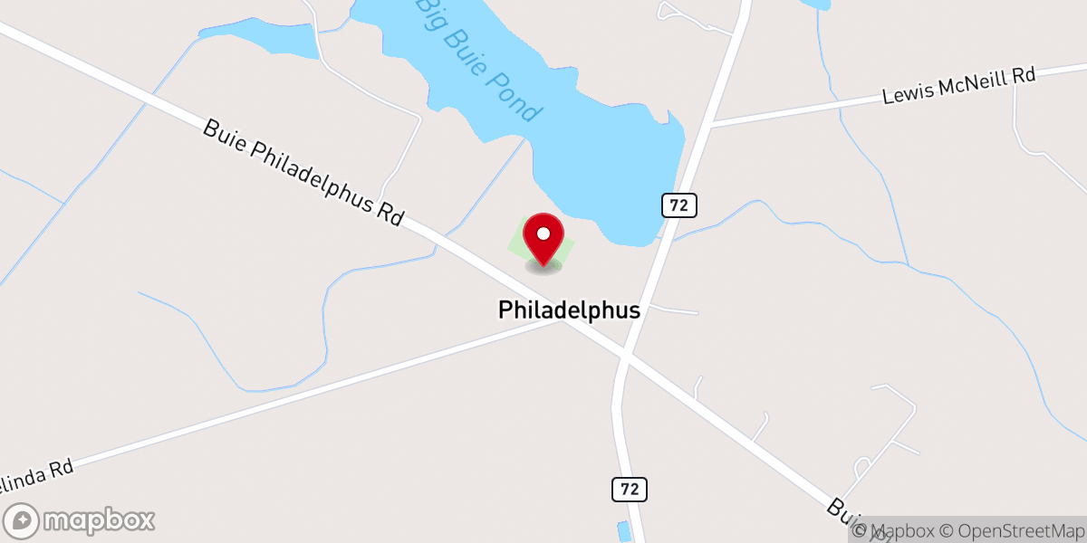 Map showing location of Philadelphus Presbyterian Church