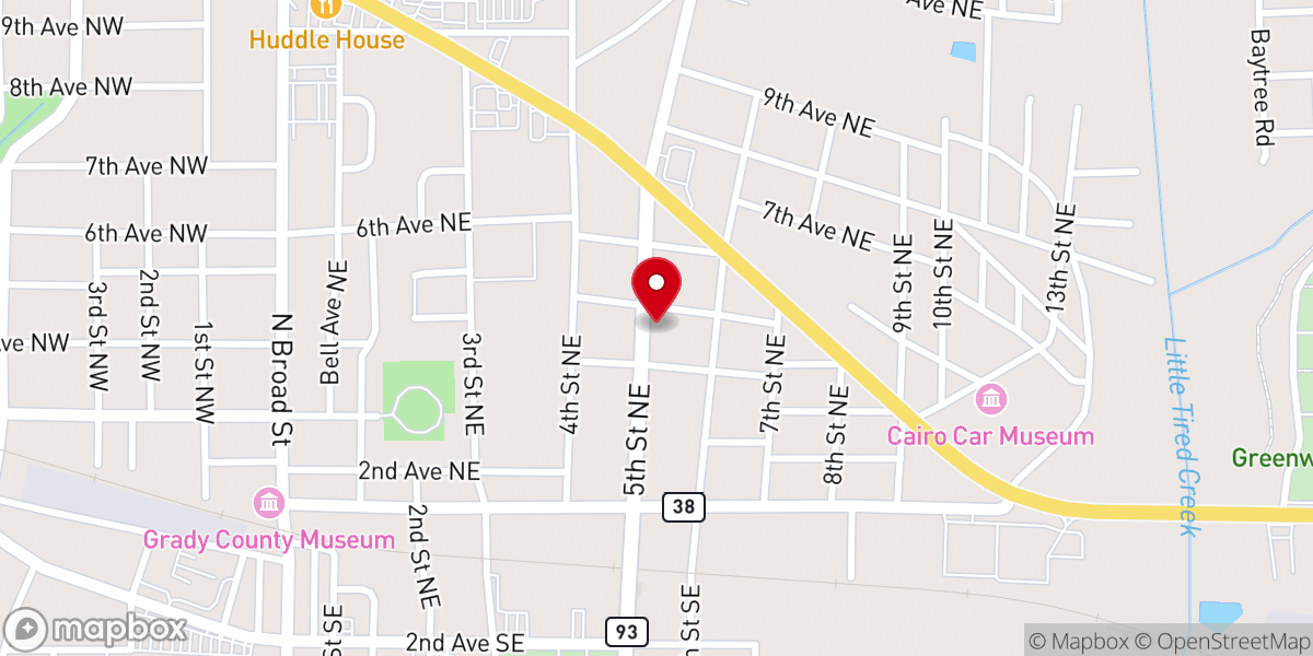 Map showing location of Eastside Baptist Church