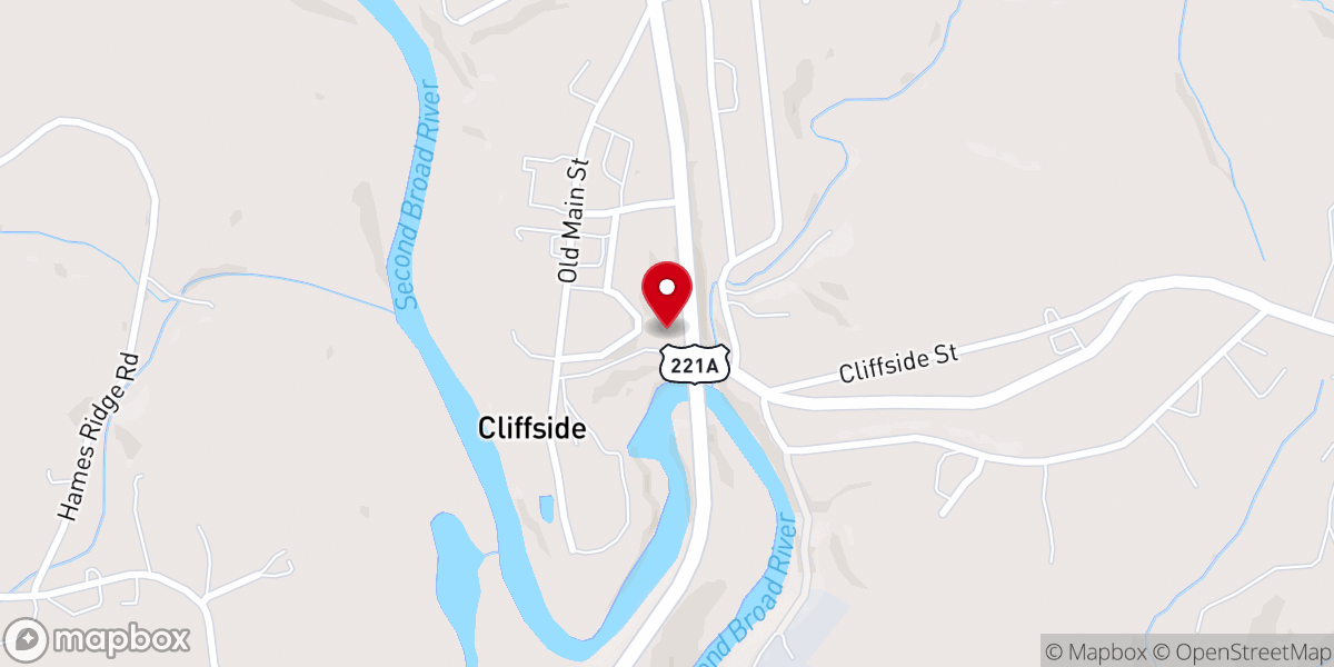 Map showing location of Cliffside United Methodist Church