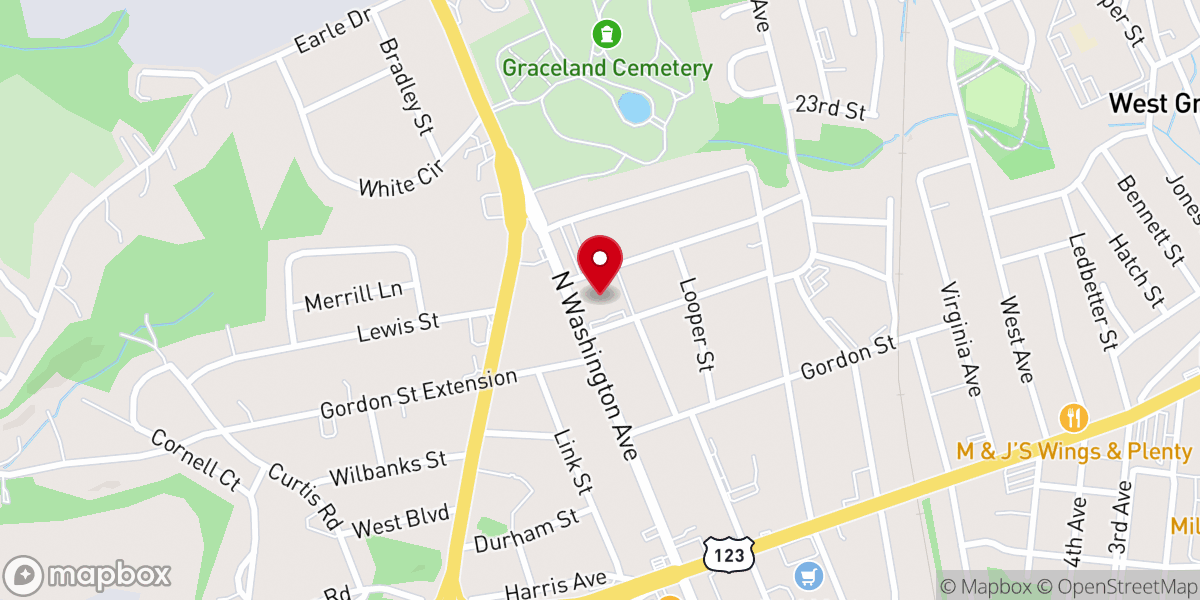 Map showing location of Washington Avenue Baptist Church