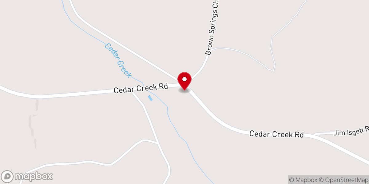 Map showing location of Cedar Creek Baptist Church