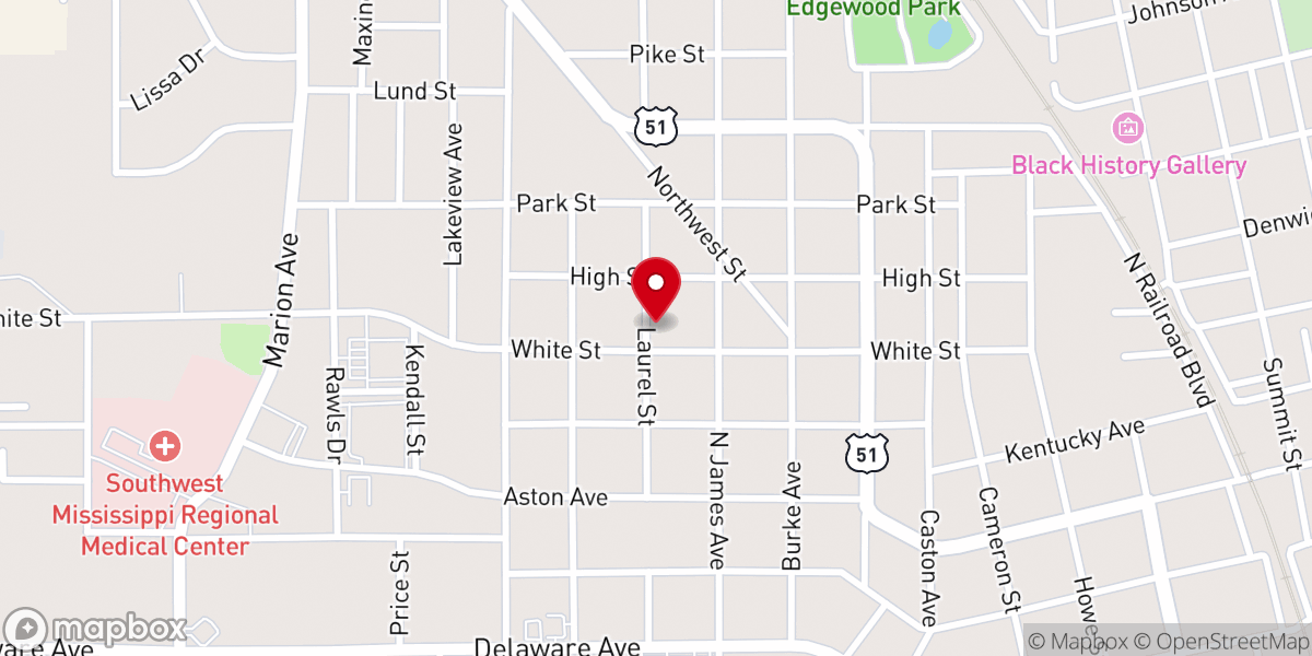 Map showing location of North McComb Baptist Church