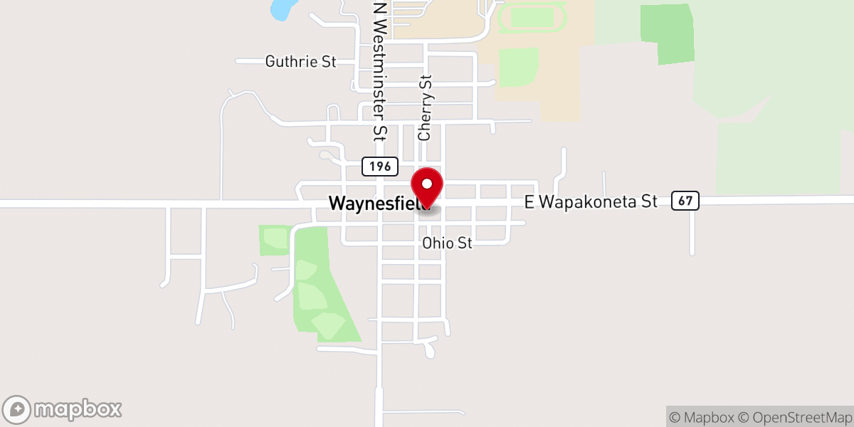 Map showing location of Waynesfield United Methodist Church