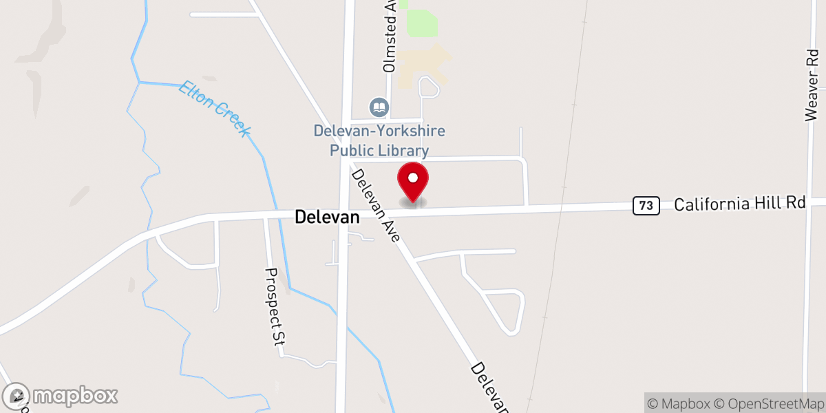 Map showing location of Delevan Baptist Church