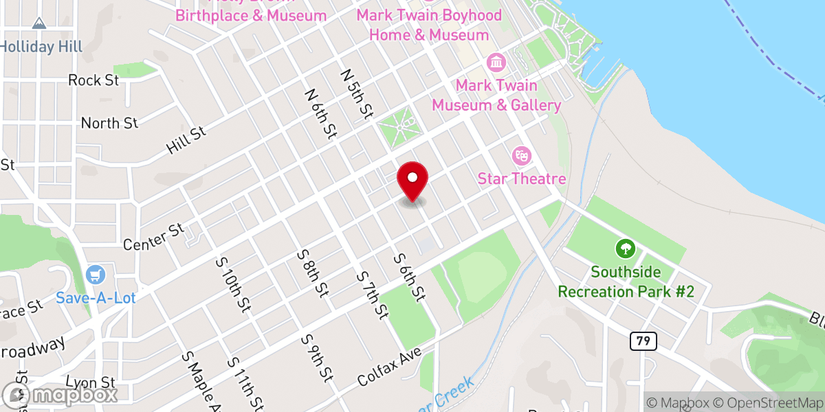 Map showing location of The Crossing Church Office Building - Hannibal