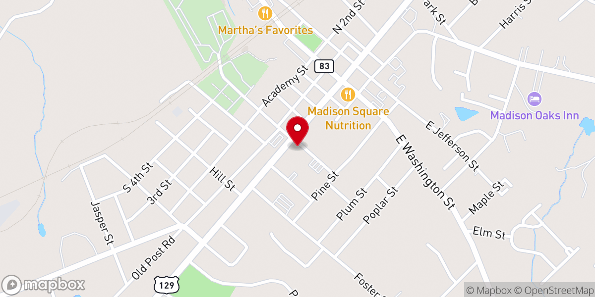 Map showing location of Madison Baptist Church