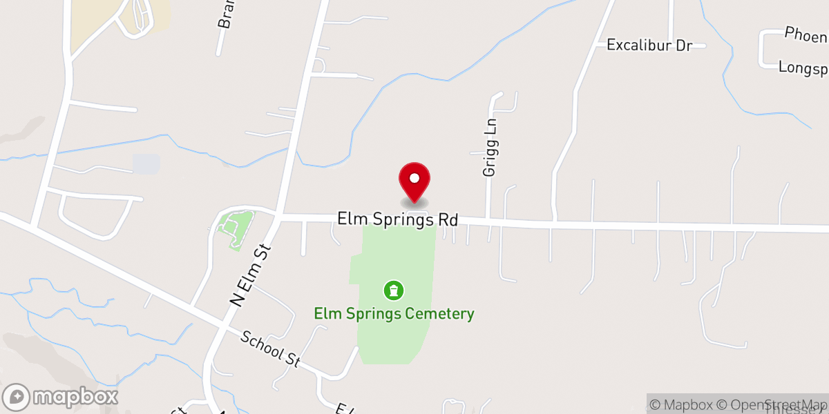 Map showing location of Elm Springs Assembly of God