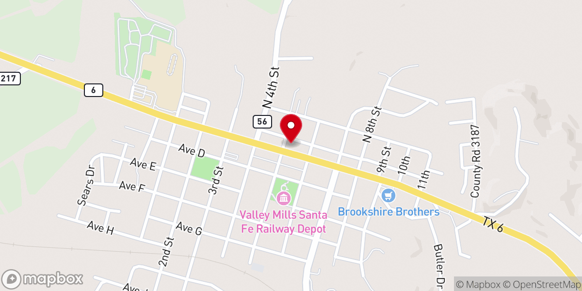 Map showing location of First Methodist Church of Valley Mills