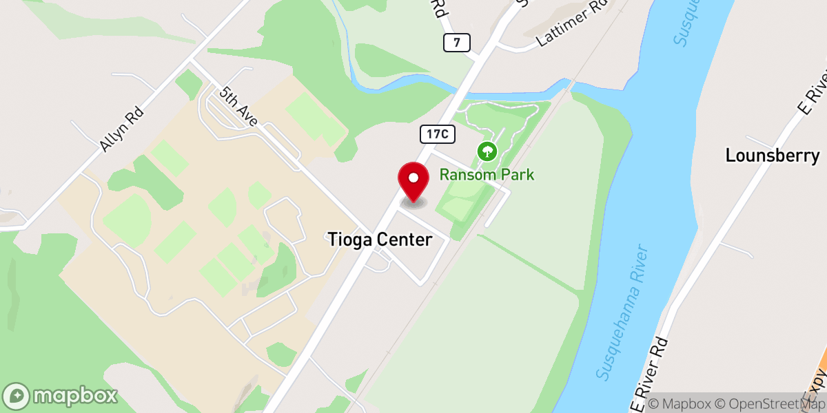 Map showing location of Tioga Center United Methodist Church