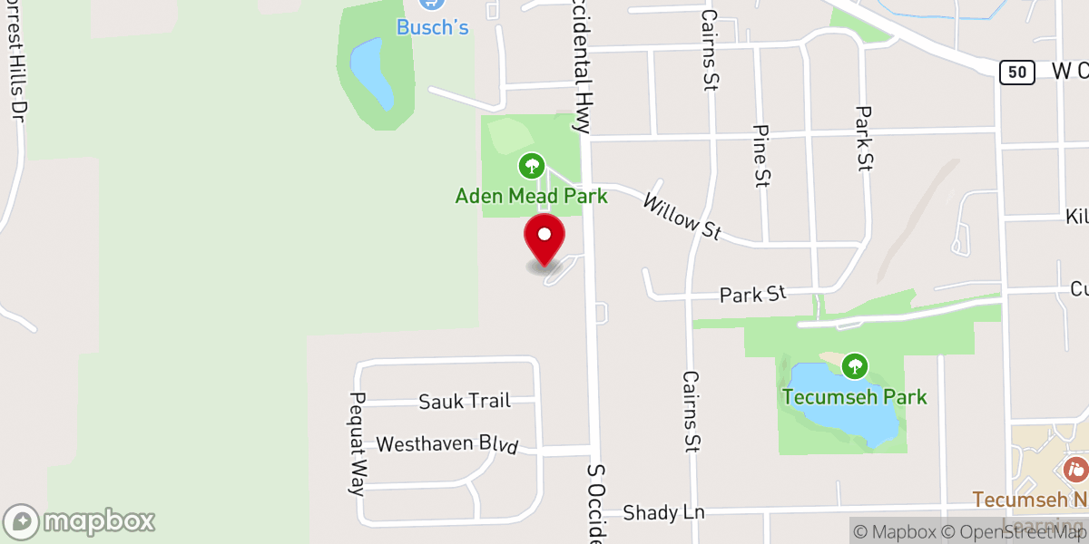 Map showing location of Tecumseh Missionary Baptist