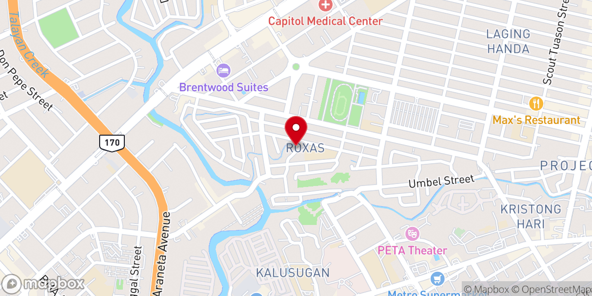 Map showing location of Holy Family Parish - Roxas District (Diocese of Cubao)