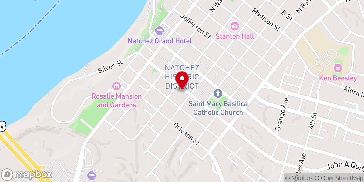 Map showing location of First Presbyterian Church of Natchez