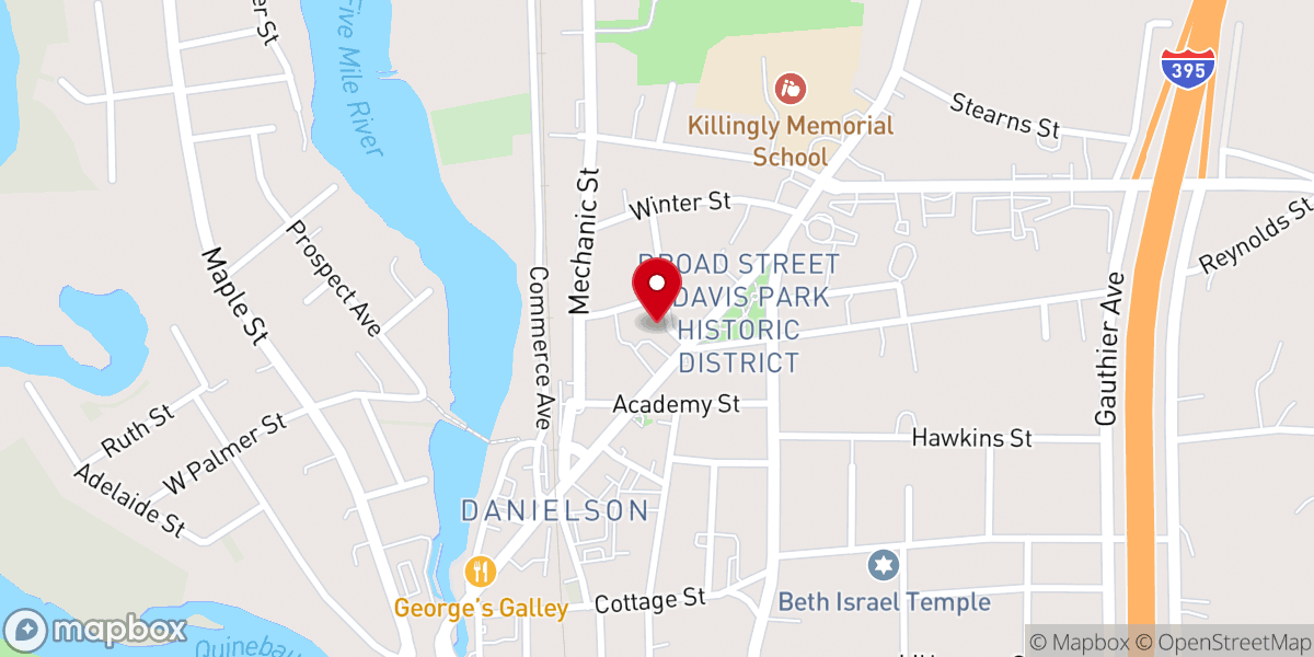 Map showing location of United Methodist Church-Danielson