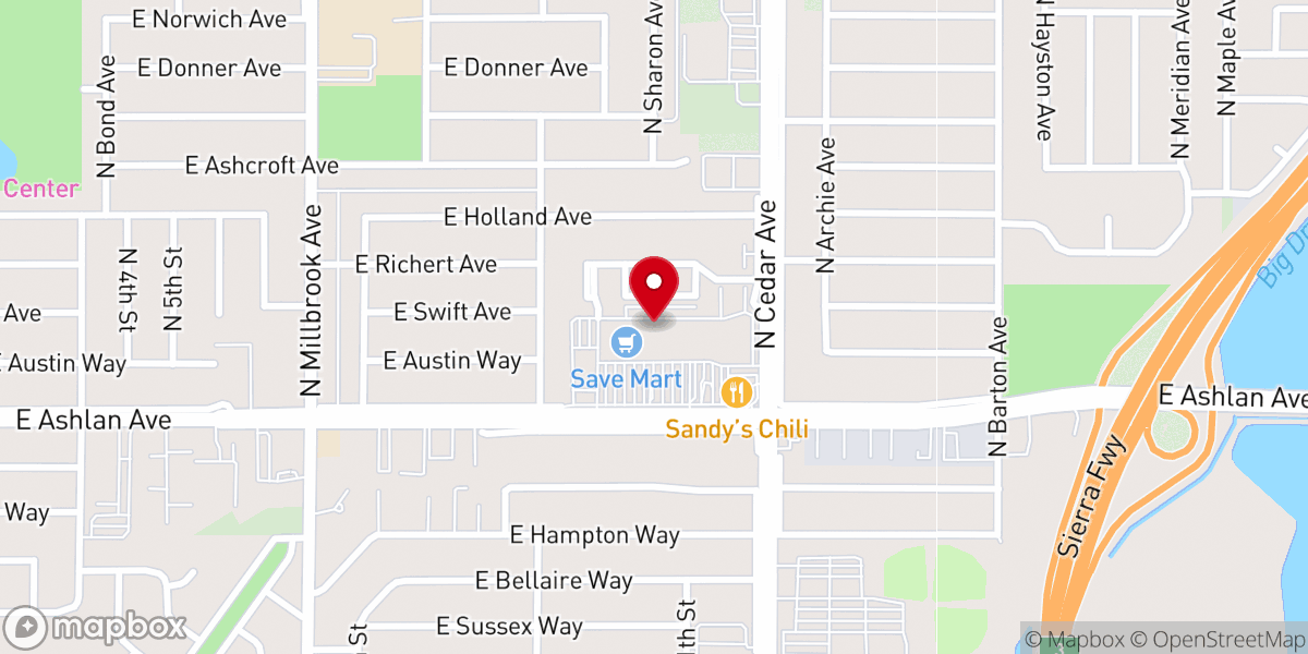 Map showing location of The Garage Church, Fresno