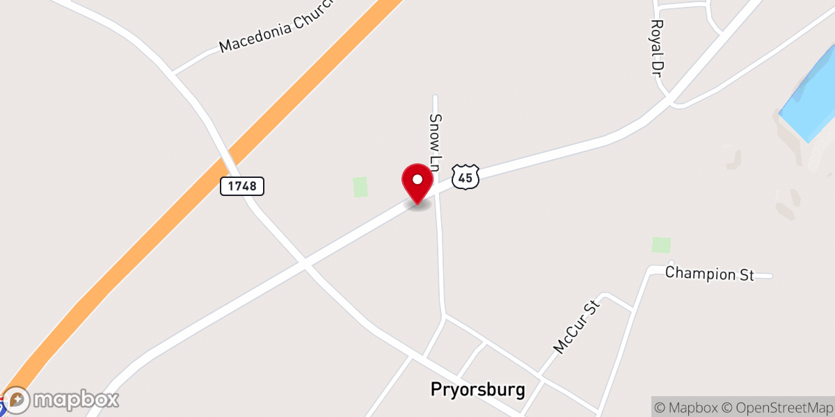 Map showing location of Pryorsburg Baptist Church