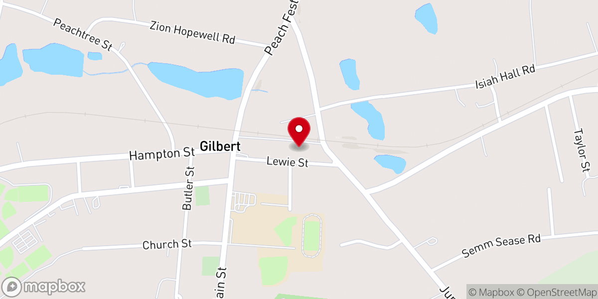Map showing location of Gilbert First Baptist Church