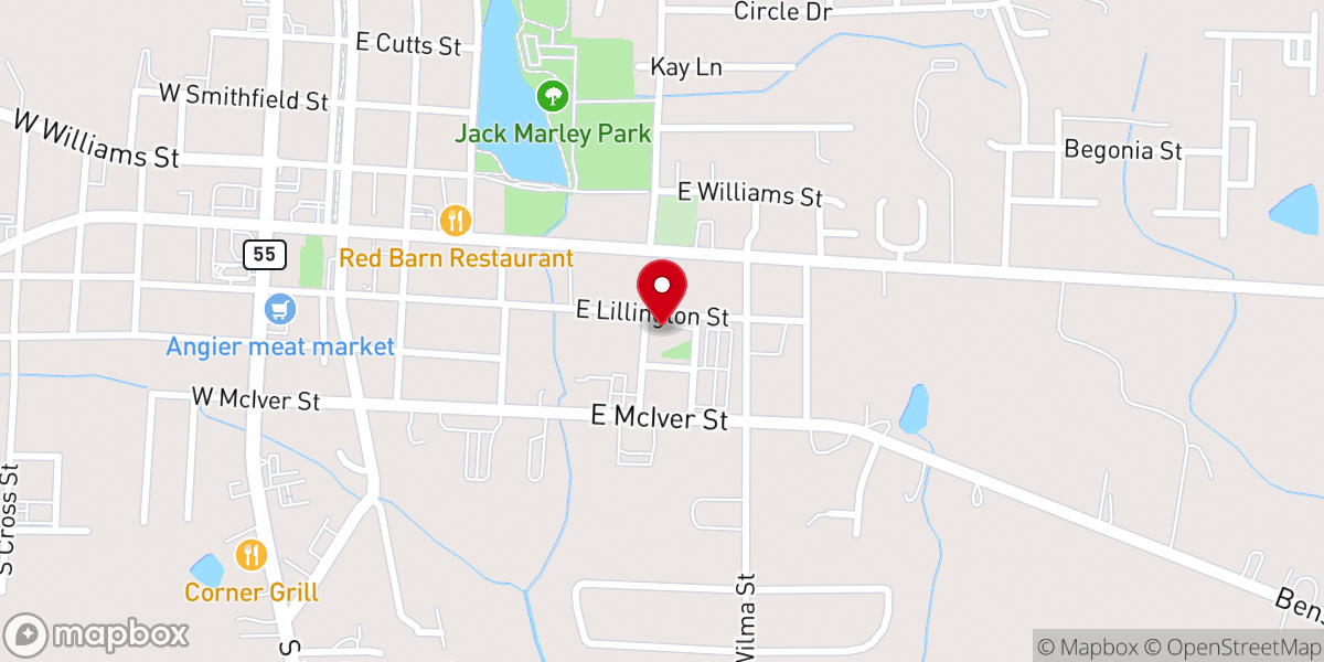 Map showing location of Angier Baptist Child Care