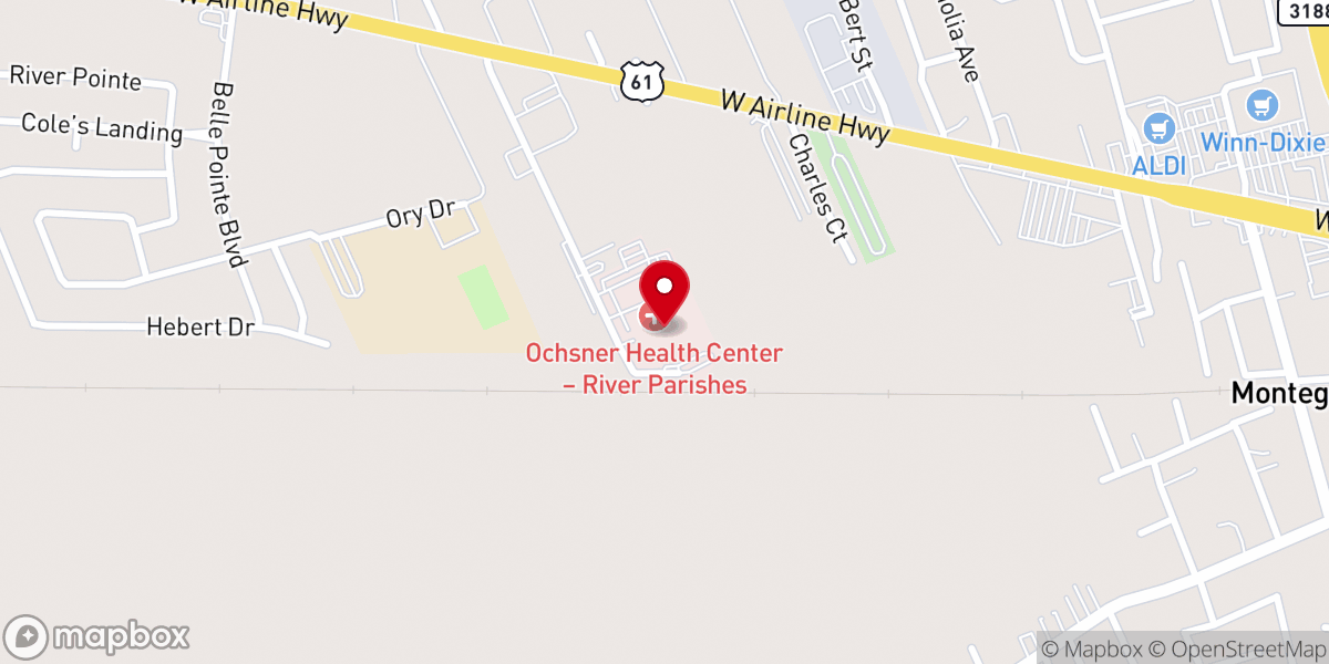 Map showing location of Ochsner Health Center - River Parishes