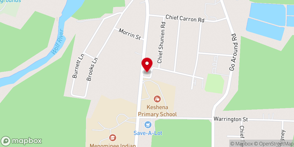 Map showing location of Keshena Assembly of God Church