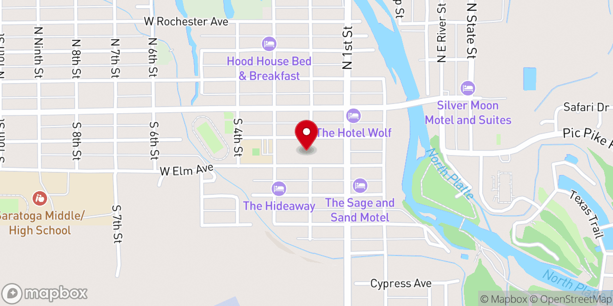 Map showing location of Saratoga Platte Valley Chamber of Commerce