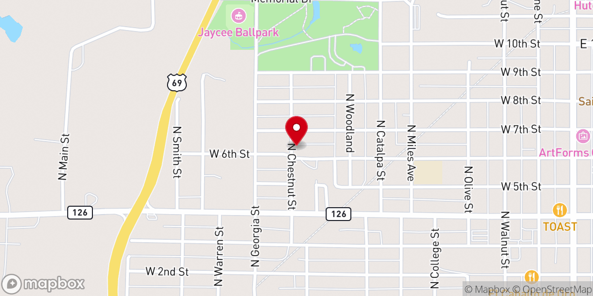 Map showing location of Church of God Holiness