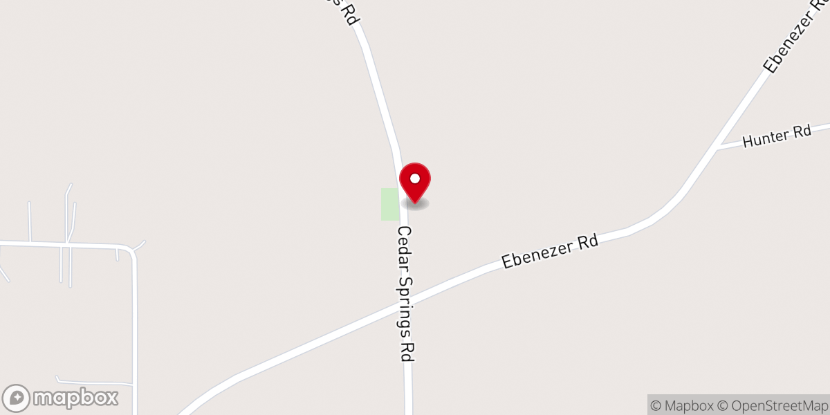 Map showing location of Cedar Springs Baptist Church