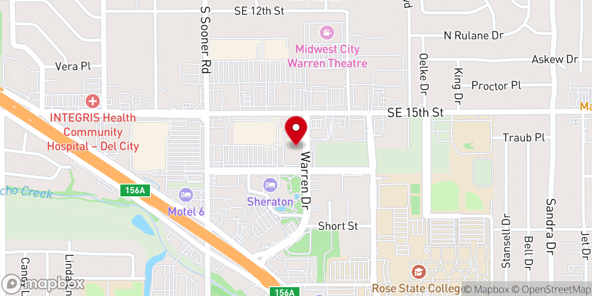 Map showing location of Sooner Baptist Church