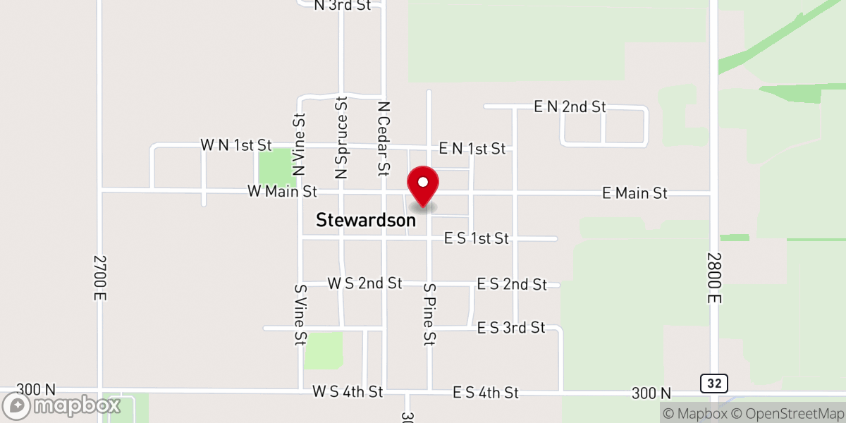 Map showing location of Stewardson Community Building