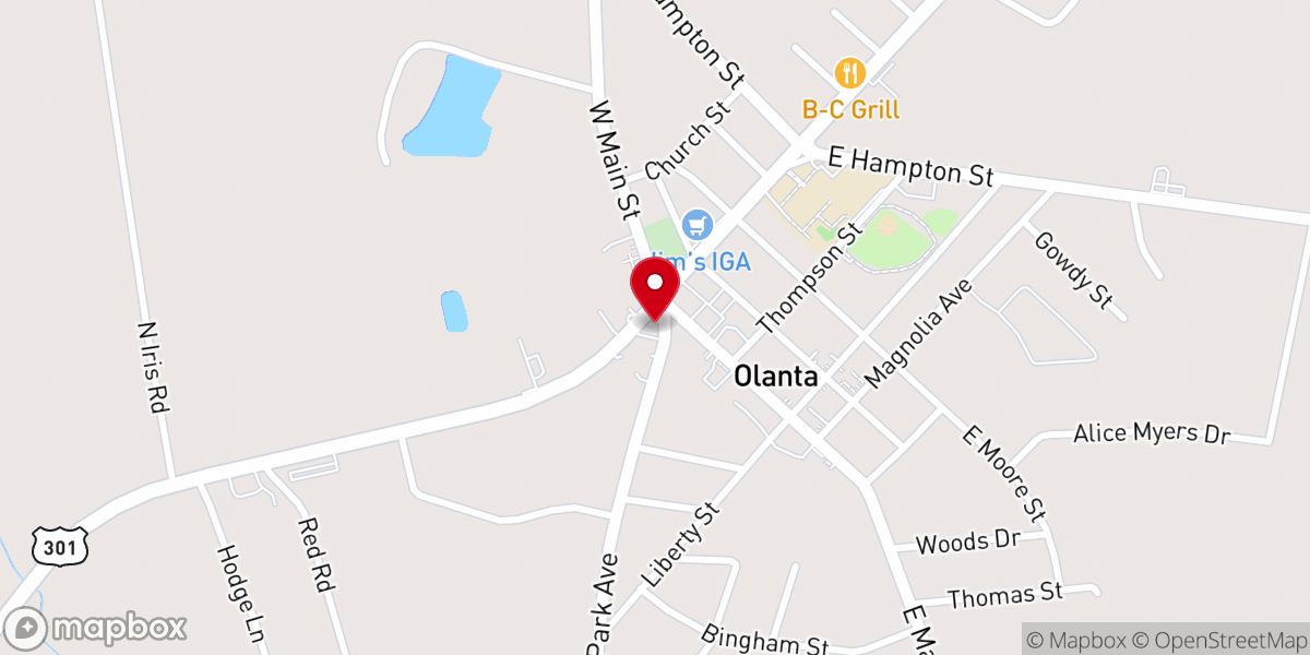 Map showing location of Olanta Town Hall