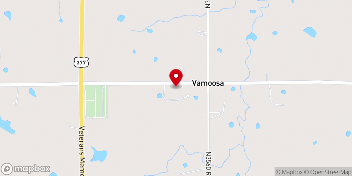 Map showing location of Vamoosa Baptist Church